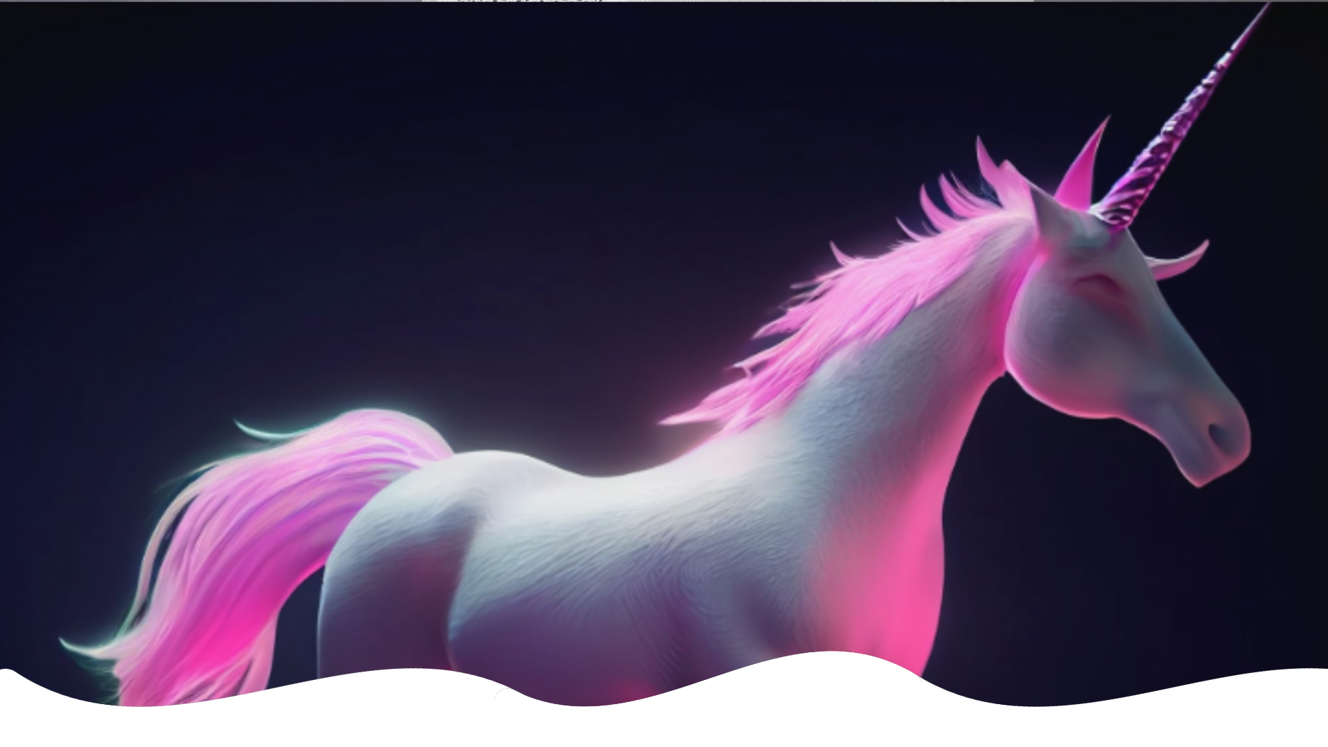 Unicorn with pink mane and tail on a dark background