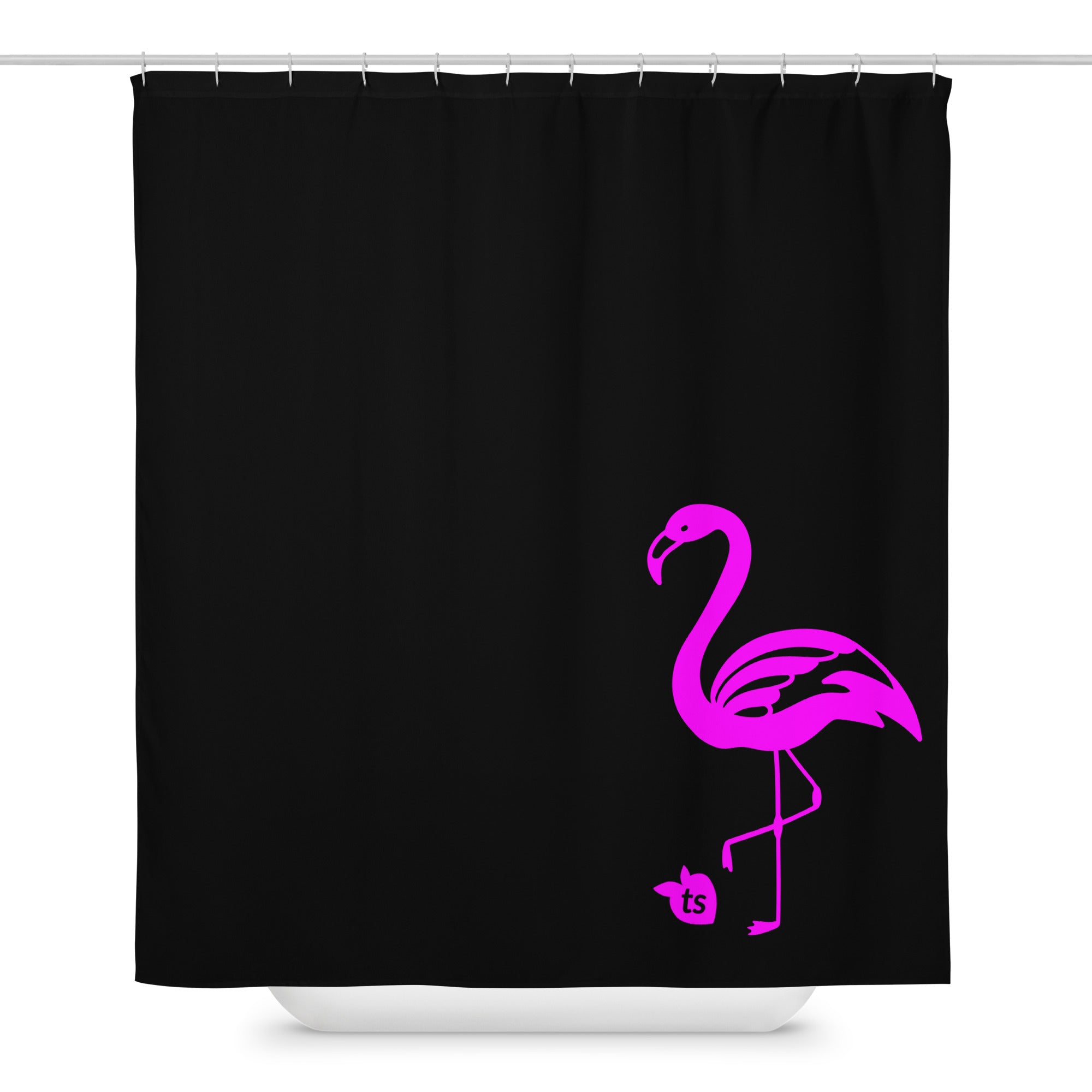 385 - tsgabrielle® • Flamant Rose • Duschvorhang • Schwarz • 180 x 188 cm