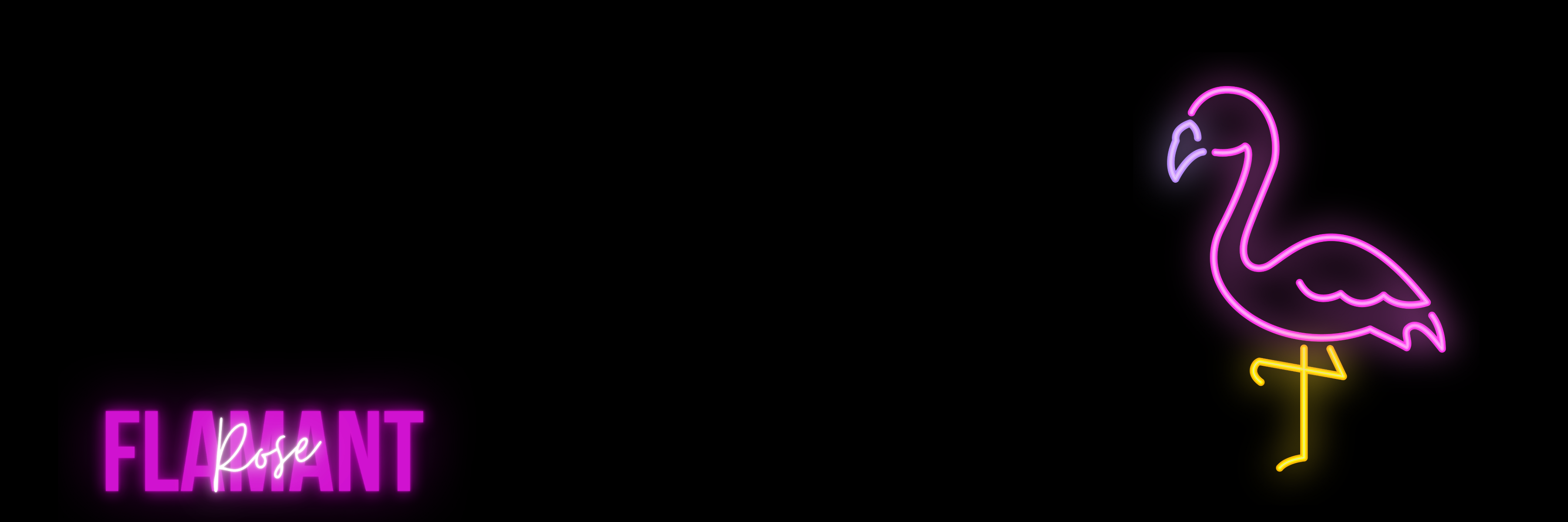 Neon pink flamingo logo on a black background with 'FLAMANT ROSE' text.
