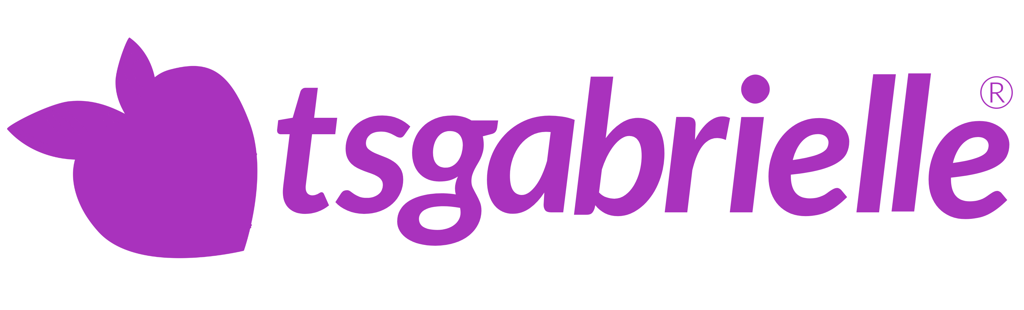 Logo of tsgabrielle with a purple leaf-like icon on a white background