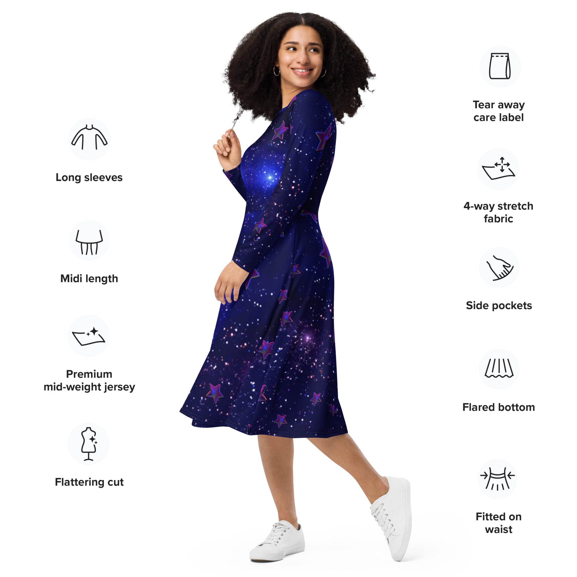 tsgabrielle® • For Her 👗 • 🌌✨Édition Spatiale • Cosmic Edition • Long Sleeve Midi Dress •