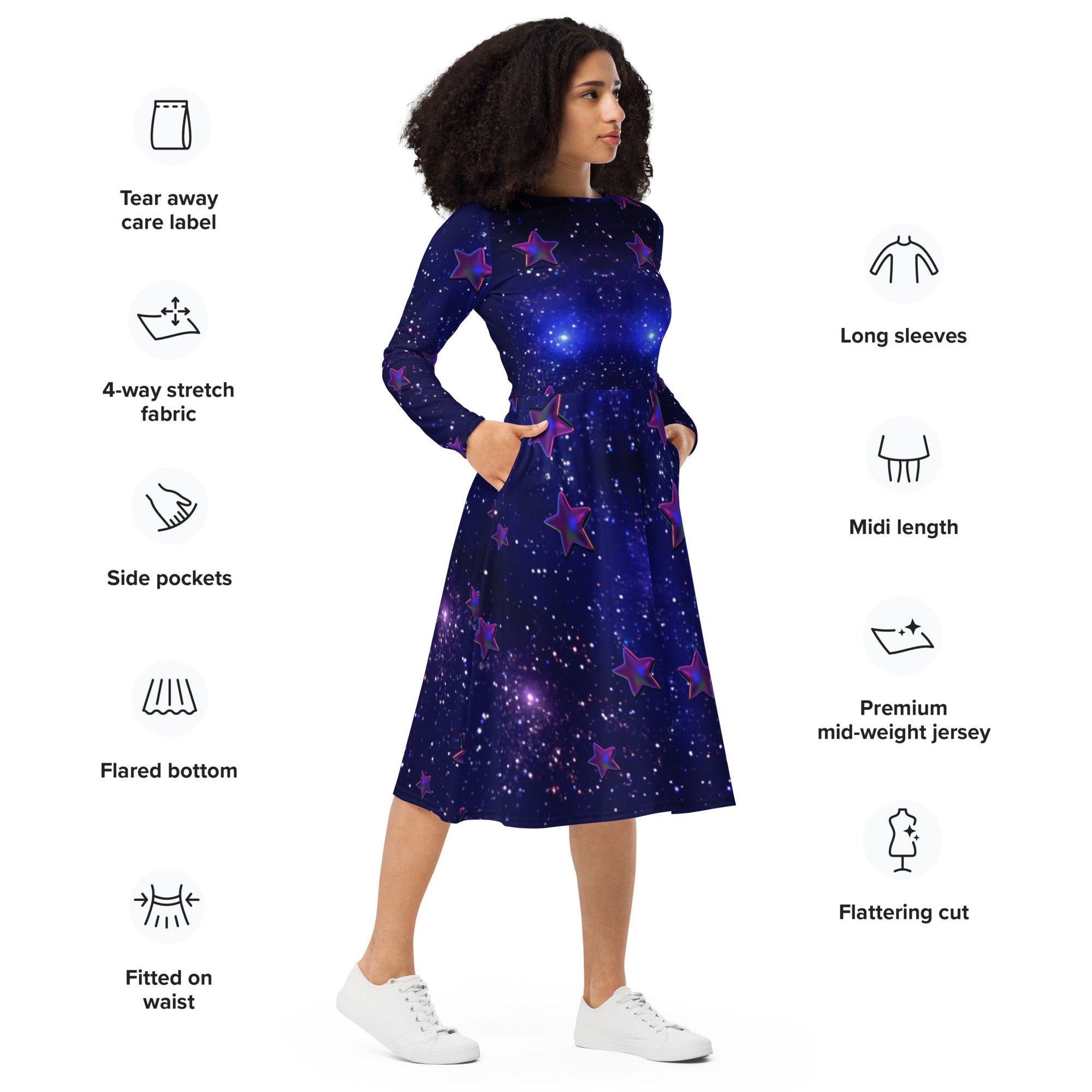 tsgabrielle® • For Her 👗 • 🌌✨Édition Spatiale • Cosmic Edition • Long Sleeve Midi Dress •