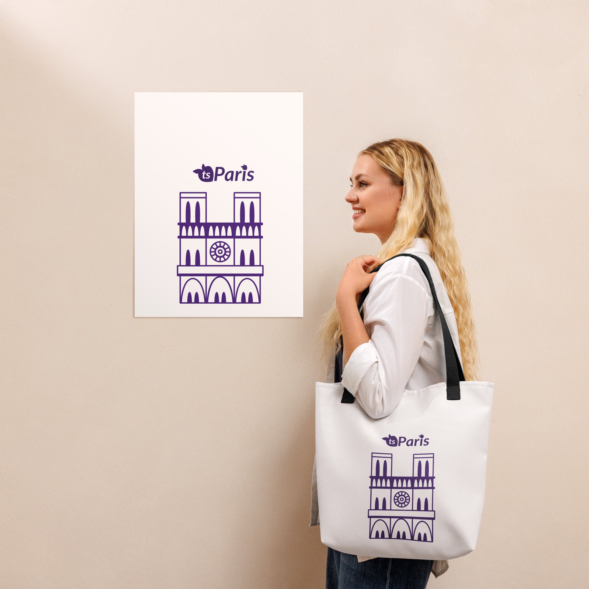 tsgabrielle® • Paris - Cathédrale Notre-Dame • Sac cabas • Blanc • 39 cm x 39 cm