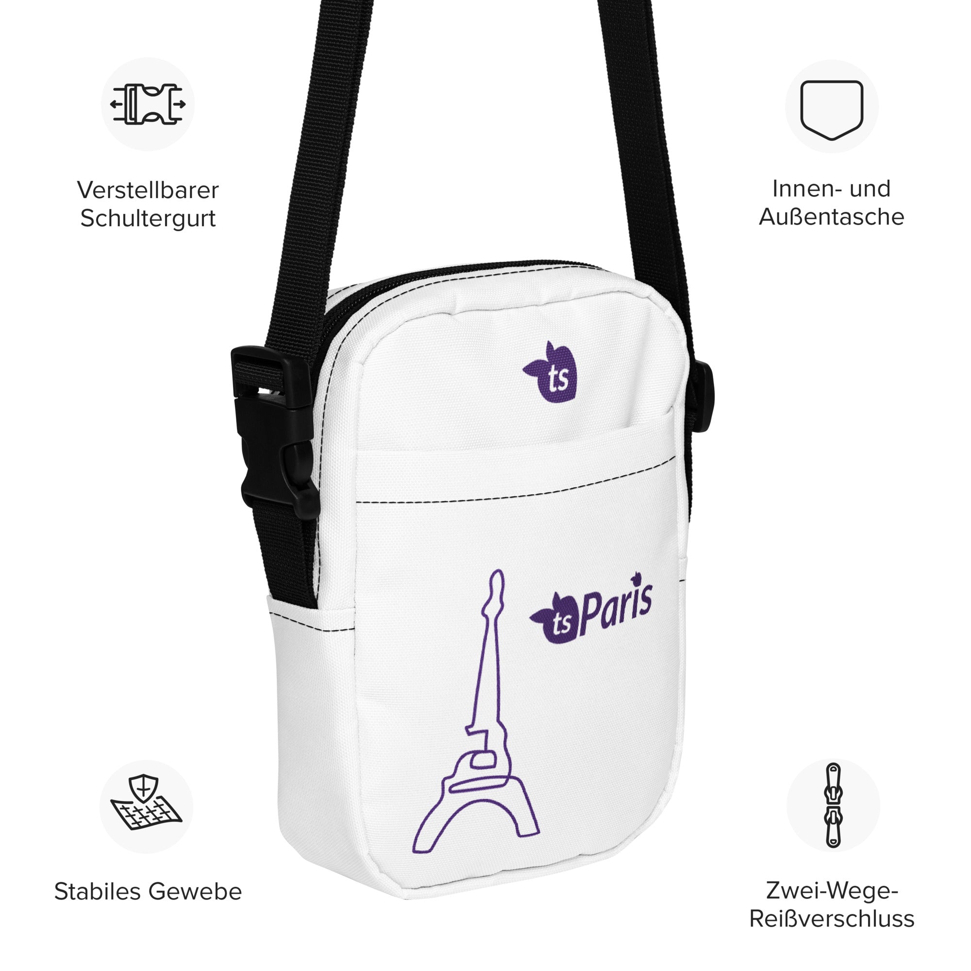 tsgabrielle® • Paris - La Tour Eiffel • Utility Crossbody Bag • White •
