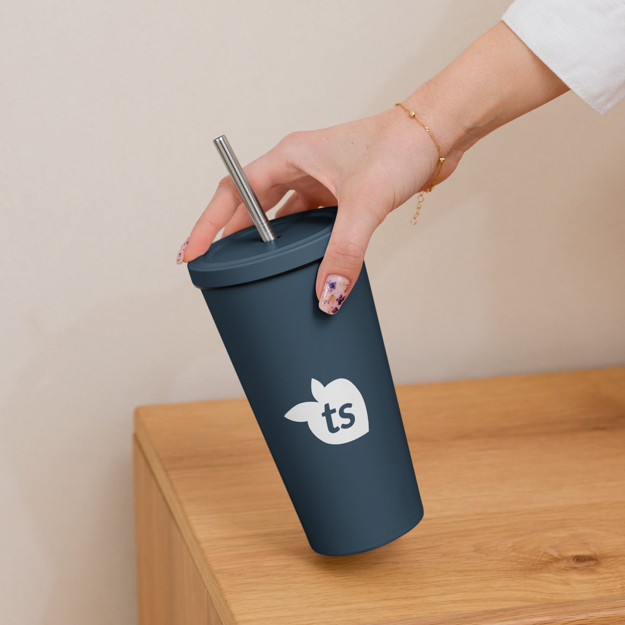tsgabrielle® • Insulated Tumbler with a Straw • Dark Navy • 20 oz •