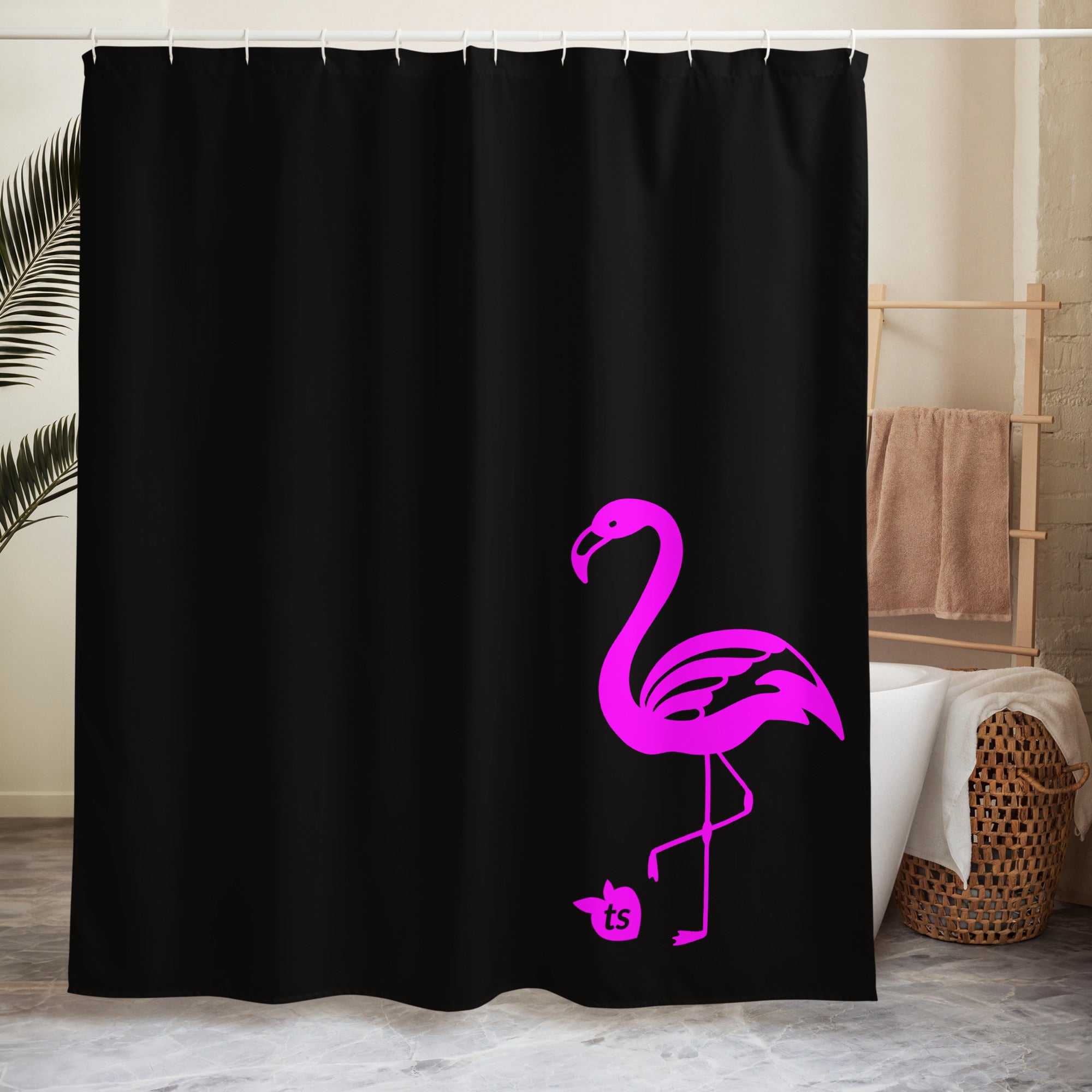 tsgabrielle® • Flamant Rose • Duschvorhang • Schwarz • 180 cm x 188 cm