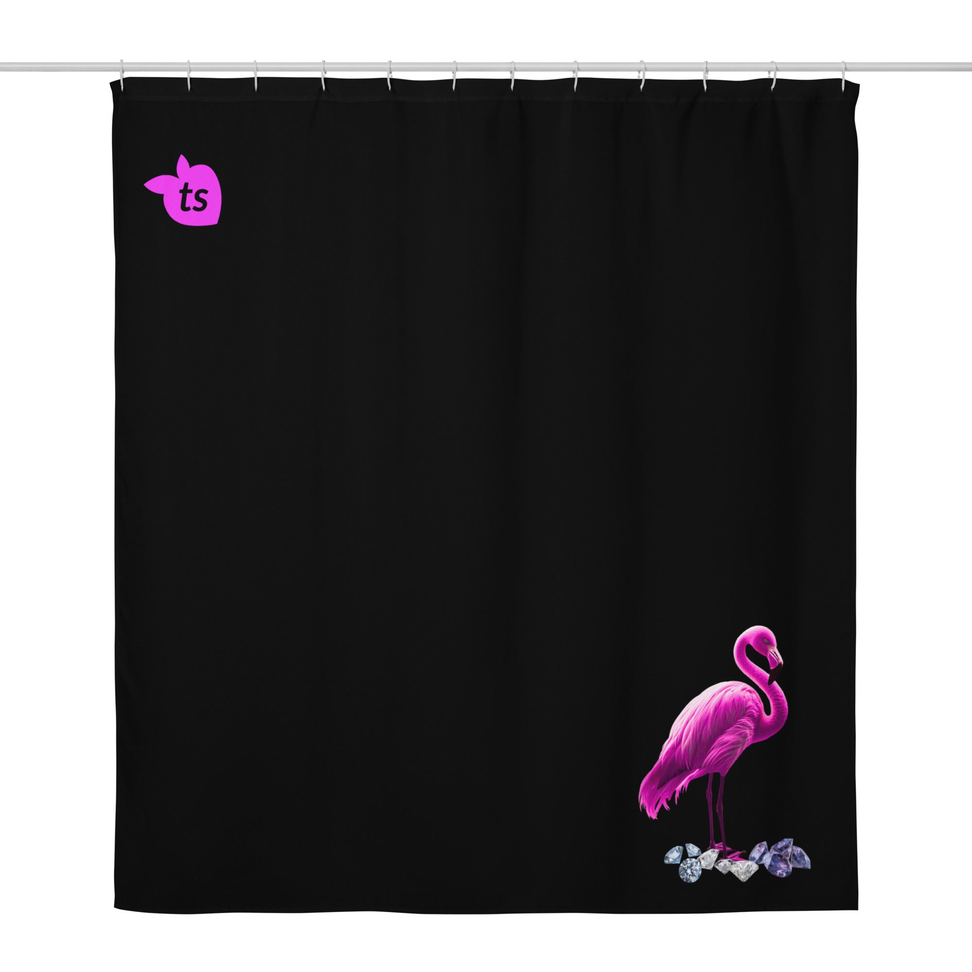 tsgabrielle® • Flamant 🦩 Rose • Shower Curtain • Black • 71″ × 74″ •