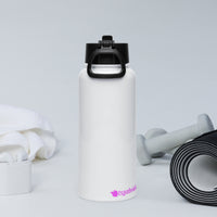 tsgabrielle® • Flamant Rose • Wasserflasche mit Strohhalmdeckel • Edelstahl • Weiß • 950 ml