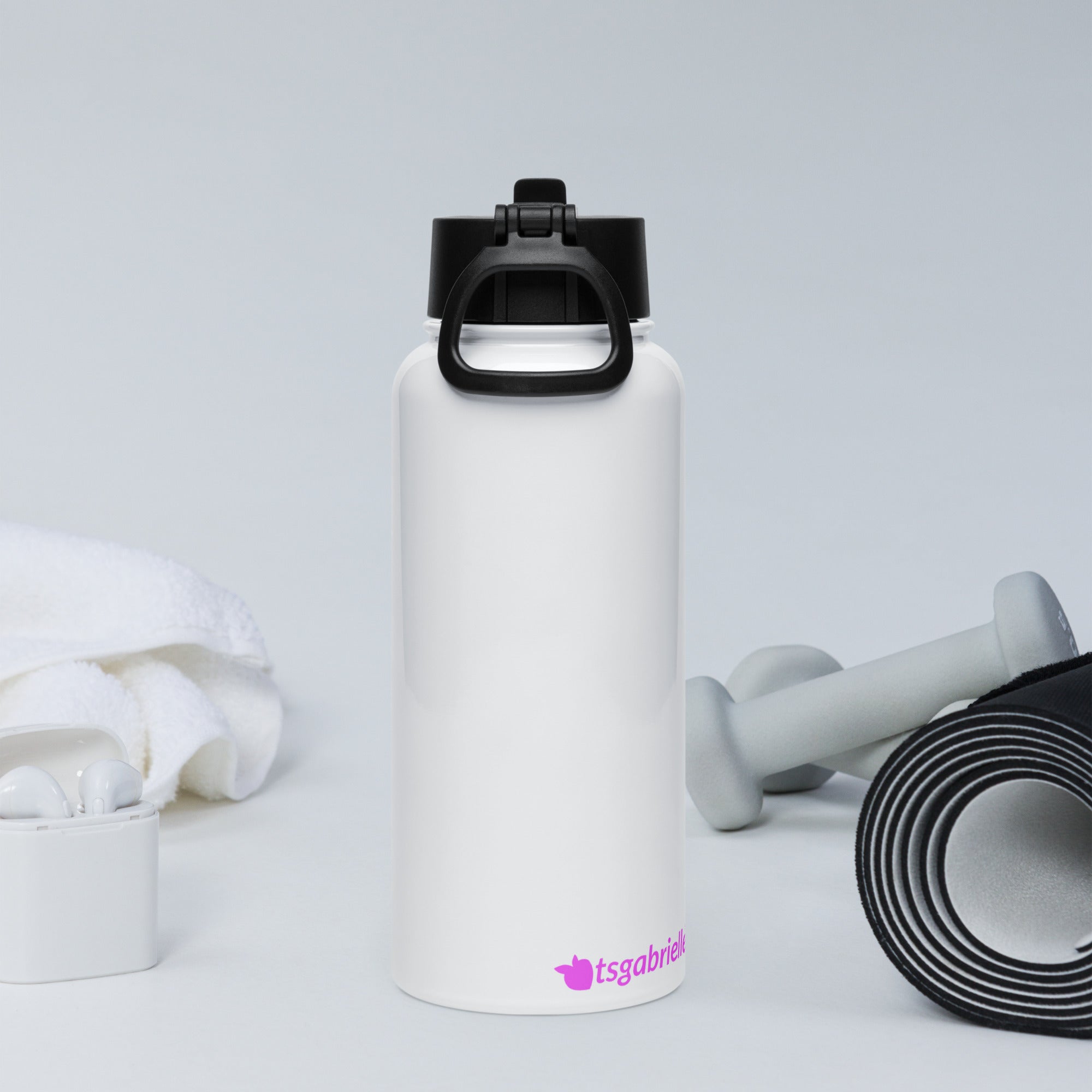 tsgabrielle® • Flamant Rose • Wasserflasche mit Strohhalmdeckel • Edelstahl • Weiß • 950 ml