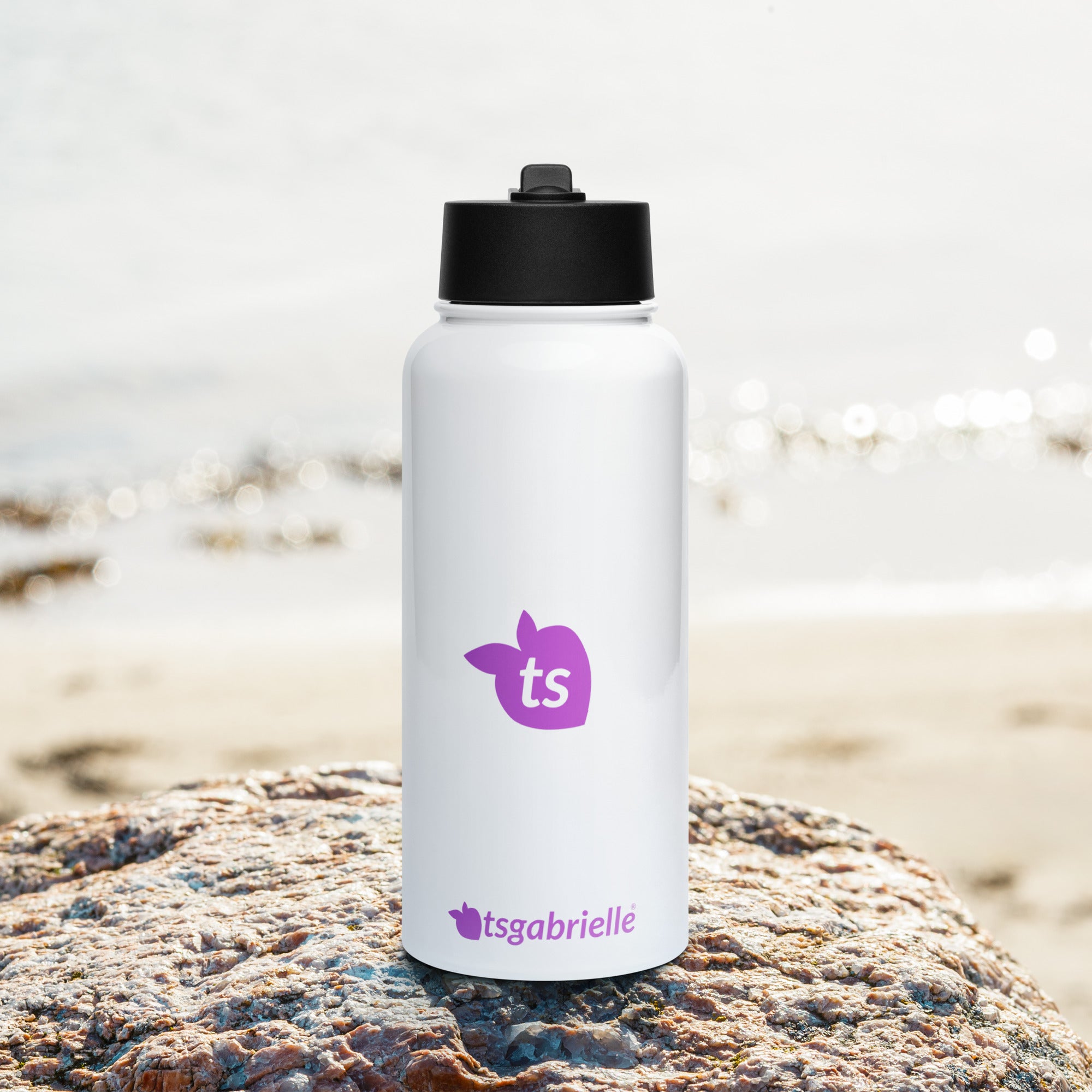 tsgabrielle® • Wasserflasche mit Strohhalmdeckel • Weiß • Edelstahl • 950 ml