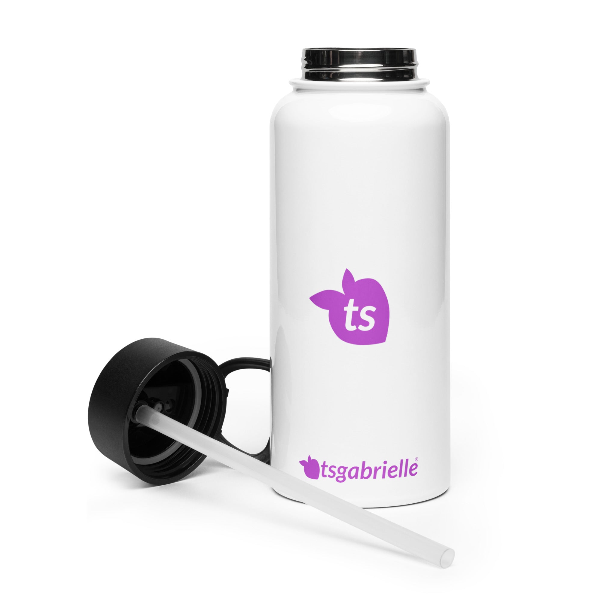tsgabrielle® • Wasserflasche mit Strohhalmdeckel • Weiß • Edelstahl • 950 ml