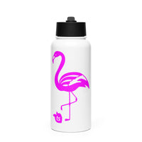 tsgabrielle® • Flamant Rose • Wasserflasche mit Strohhalmdeckel • Edelstahl • Weiß • 950 ml