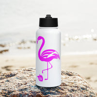 tsgabrielle® • Flamant Rose • Wasserflasche mit Strohhalmdeckel • Edelstahl • Weiß • 950 ml