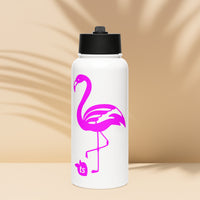 tsgabrielle® • Flamant Rose • Wasserflasche mit Strohhalmdeckel • Edelstahl • Weiß • 950 ml