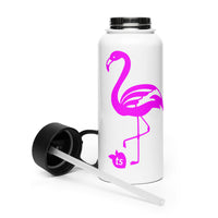 tsgabrielle® • Flamant Rose • Wasserflasche mit Strohhalmdeckel • Edelstahl • Weiß • 950 ml