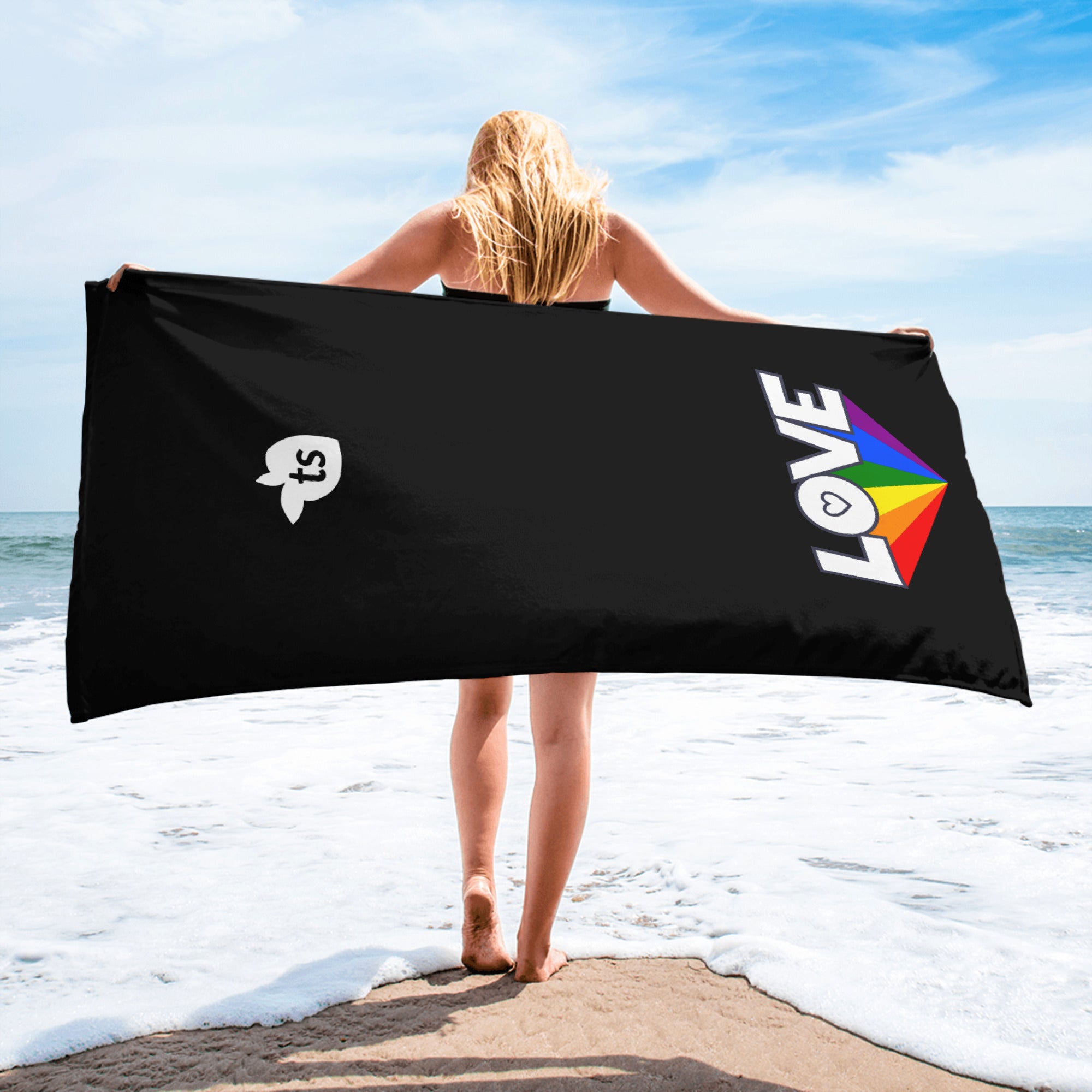 402 - tsgabrielle® • Pride 25 - Love • Handtuch •Schwarz • 76 x 152 cm