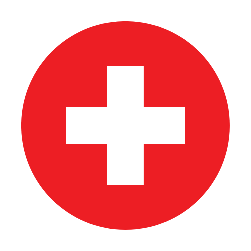 Red circle with a white cross in the center