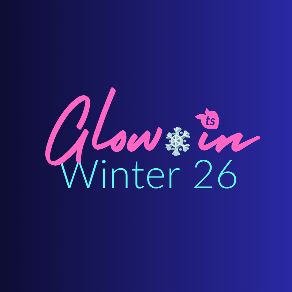 Glow in Winter 26 logo with pink and blue text on a dark blue background