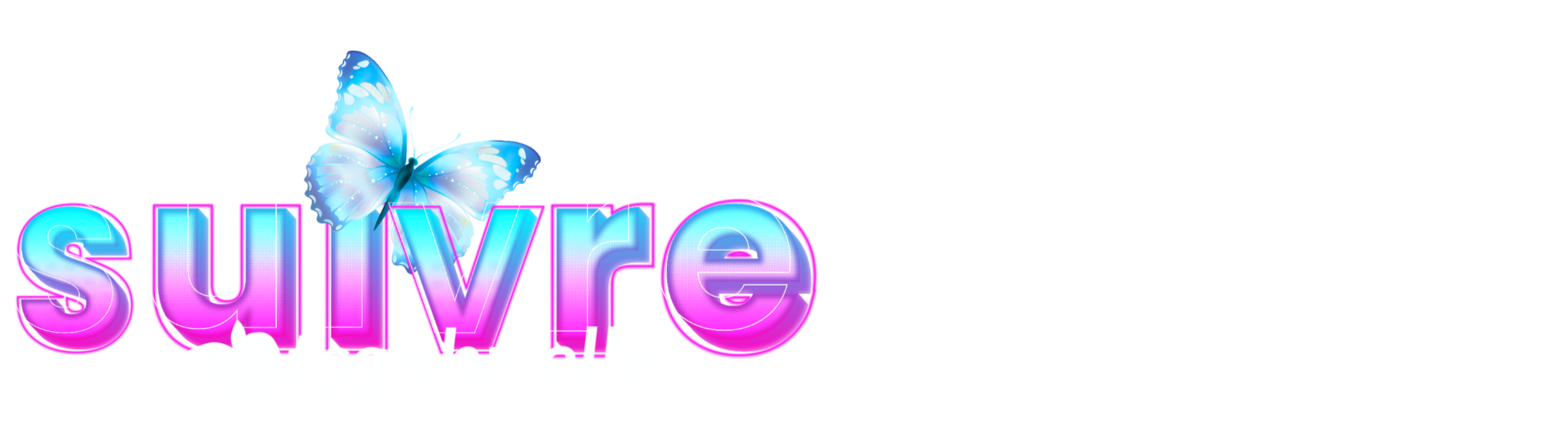 The word 'suivre' with a butterfly and colorful gradient on a white background