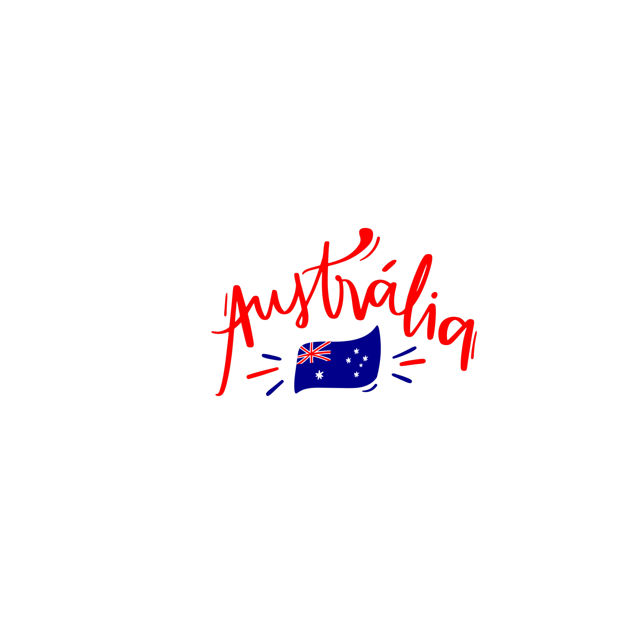 Red text 'Australia' with an Australian flag on a white background