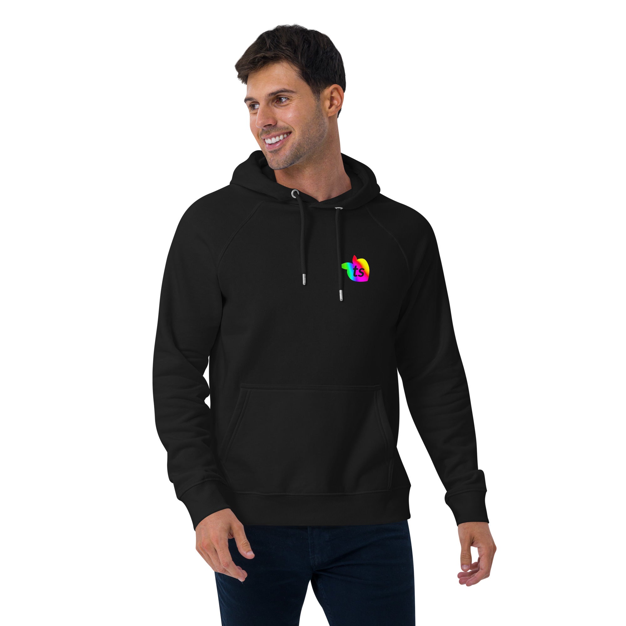 tsgabrielle® • Herren • Pride 25 • Öko-Raglan-Hoodie • Schwarz • 100 % Bio-Baumwolle