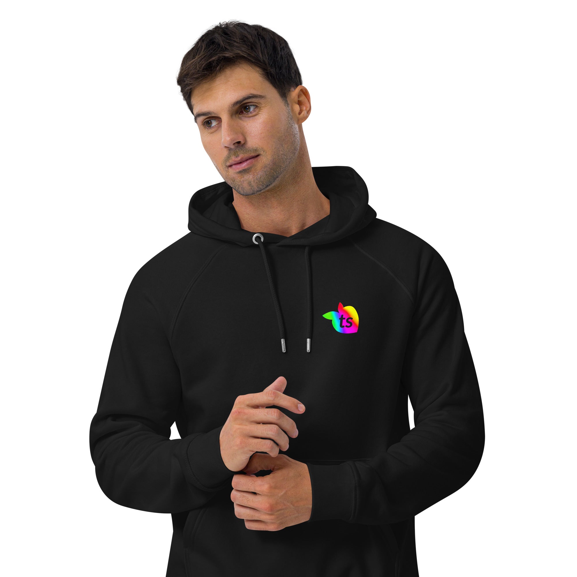 tsgabrielle® • Herren • Pride 25 • Öko-Raglan-Hoodie • Schwarz • 100 % Bio-Baumwolle