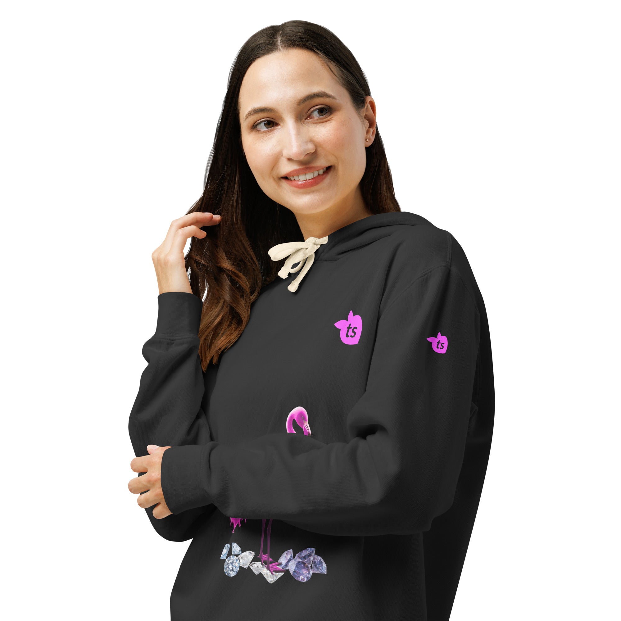 tsgabrielle® • For Her • Flamant 🦩 Rose • Garment-Dyed Lightweight Hoodie • Black •