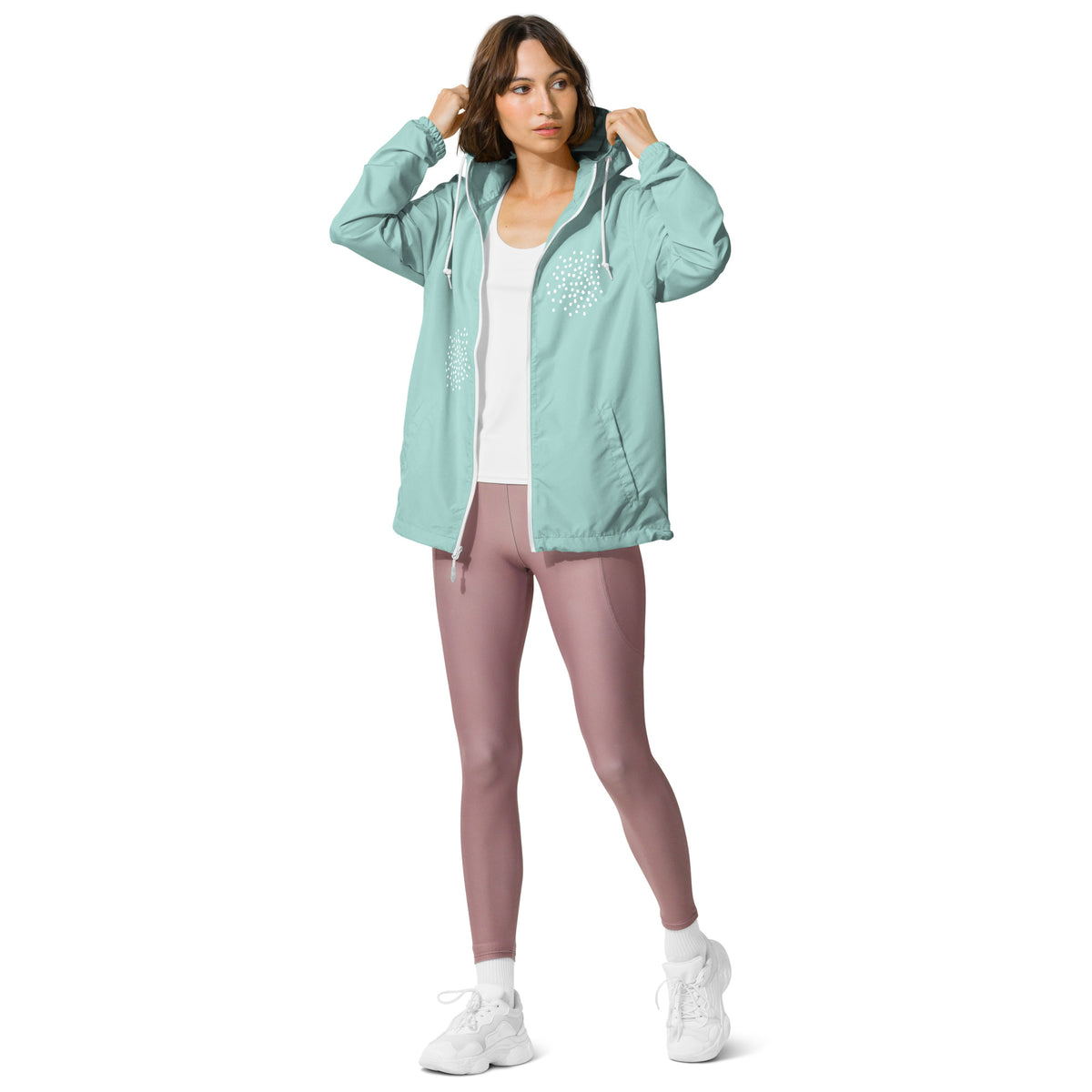 tsgabrielle® • For Her 👗 • ❄️ Glow in Winter 26 • Lightweight Zip Up Windbreaker • Aqua White Zipper Round