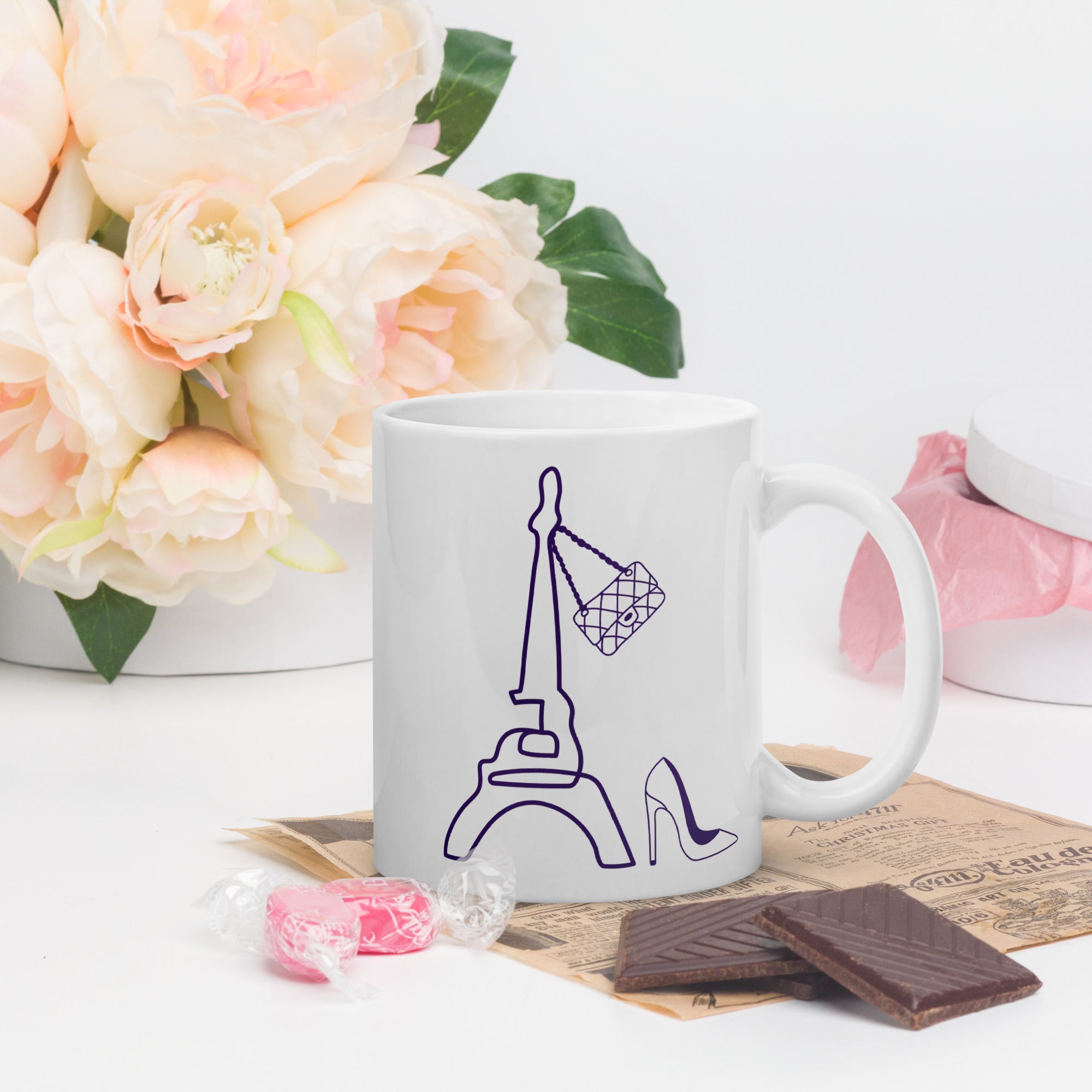 tsgabrielle® • Paris - La Tour Eiffel • Glänzende Tasse • Weiß • Keramik • 325 ml